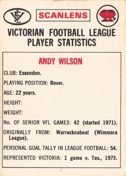1974 Scanlens VFL #94 Andy Wilson Back